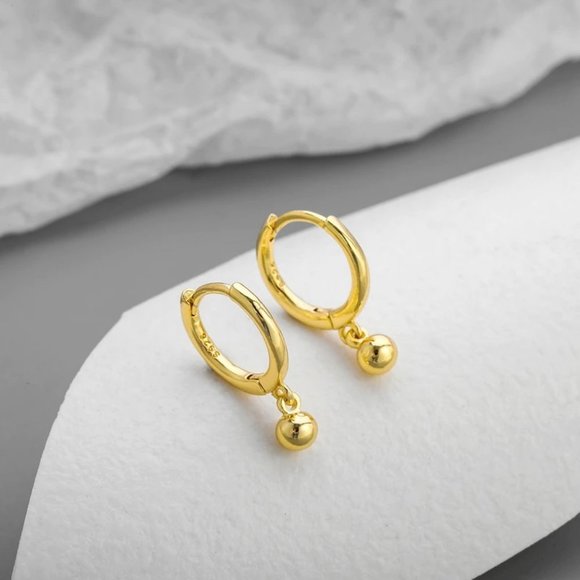 *NEW 925 Sterling Silver Bead Drop Hoop Earrings - Picture 6 of 7